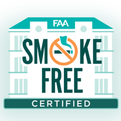 A logo indicating a smoke-free certification by FAA.
